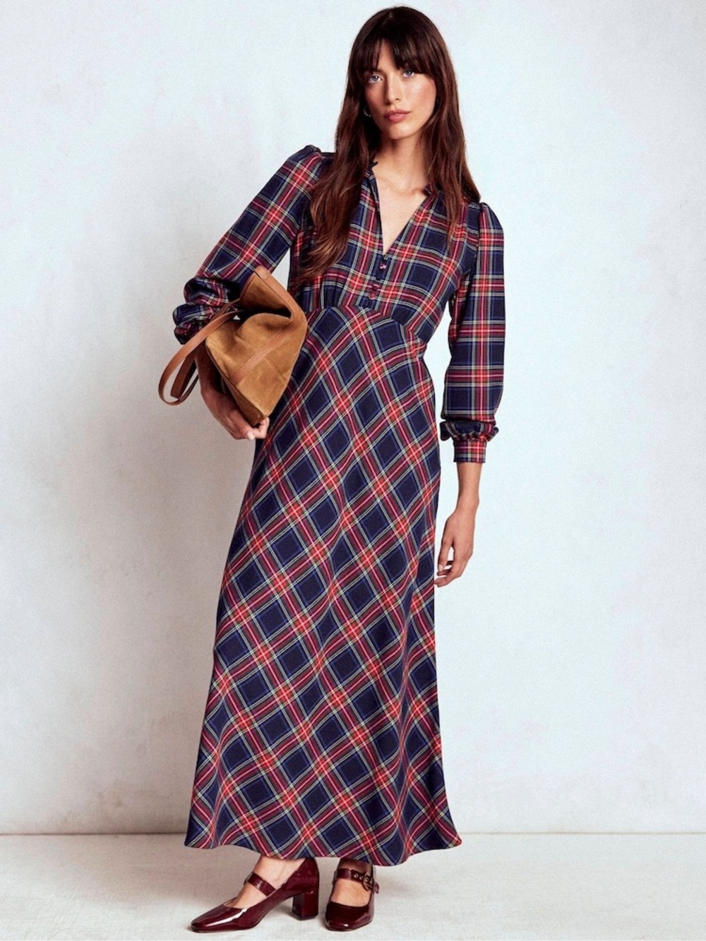 Boden Gingham Cassie Check Tea Plaid Holiday Maxi Long Dress Size 8 Cottage